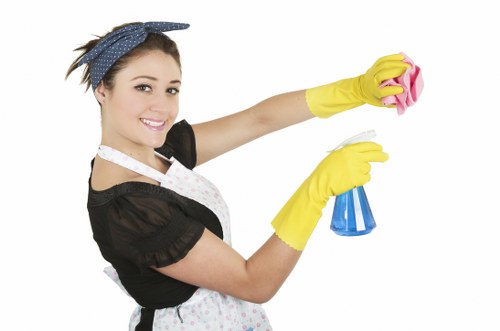 Cleaning staff reviewing safety precautions and chemical handling procedures